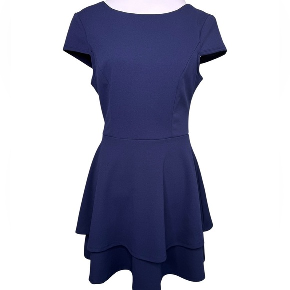 B. Darlin Navy Back Tie Pullover Cap Sleeve Boat Neck Mini A-line 11/12 Dress - Picture 7 of 11